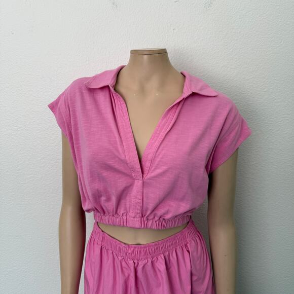 [Anthropologie] Pink Cutout Front Fit & Flare Mini Shirtdress Mixed Media Sz XL - Picture 5 of 12